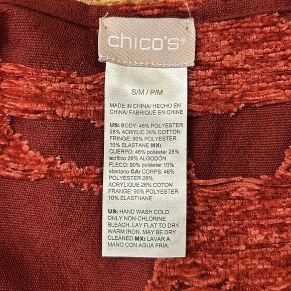 Chico’s Chenille Floral Jacquard Loose Fit Fringed Chenille Ruana Wrap Red S/M - Picture 8 of 10